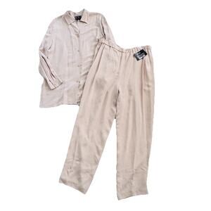 New Via Seta Sandra Harris 100% Silk Fawn Matching Set Tunic Pants Outfit L